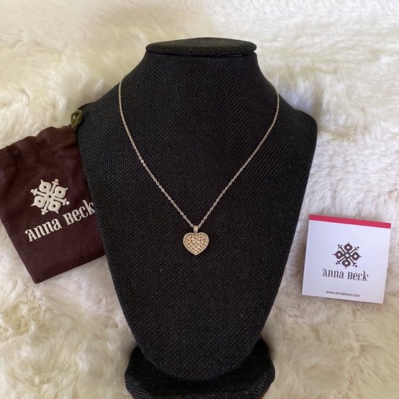 Anna Beck Reversible Silver Gold Heart Pendant on Silver Chain Necklace New - Picture 1 of 14
